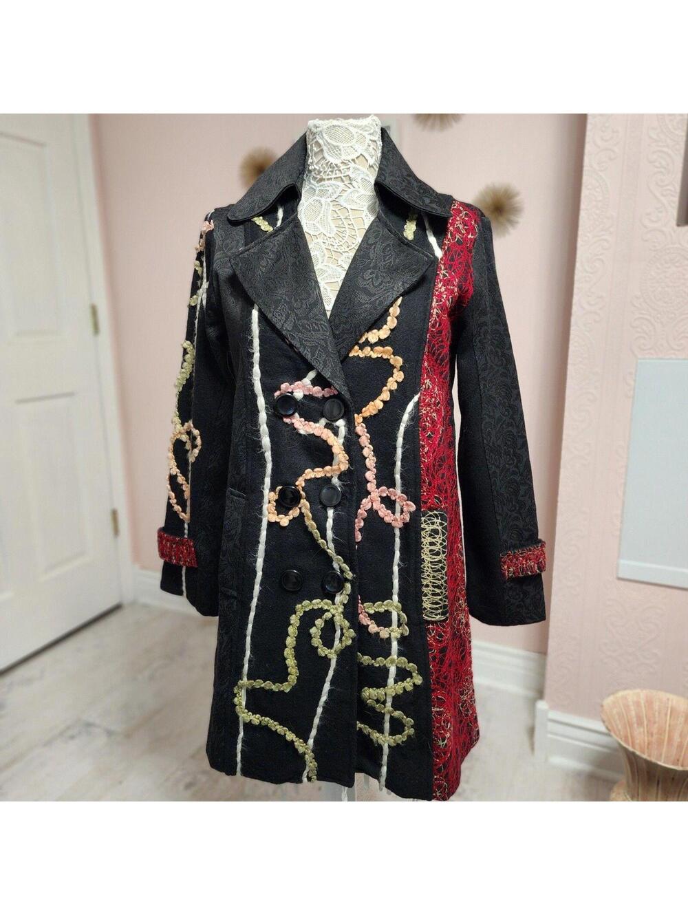 Emma J Black Brocade Embroidered Artsy Boho Coat Women’s S flawless